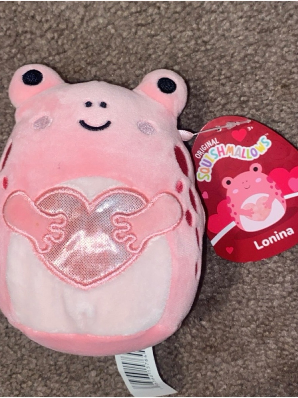 Squishmallows Lonina Pink Frog with Shiny Heart Accent